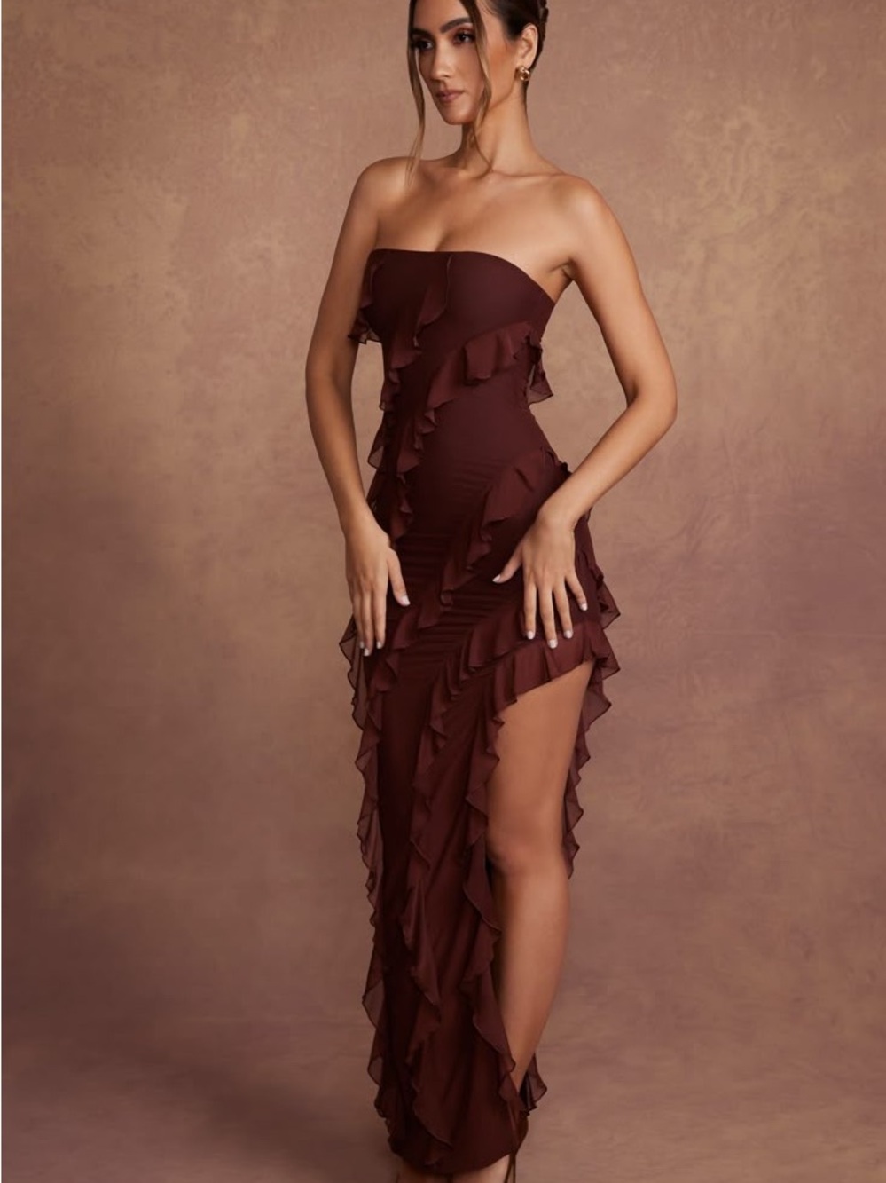Oh Polly Strapless Ruffle High-Low Maxi Dress | NWT | Size US 2